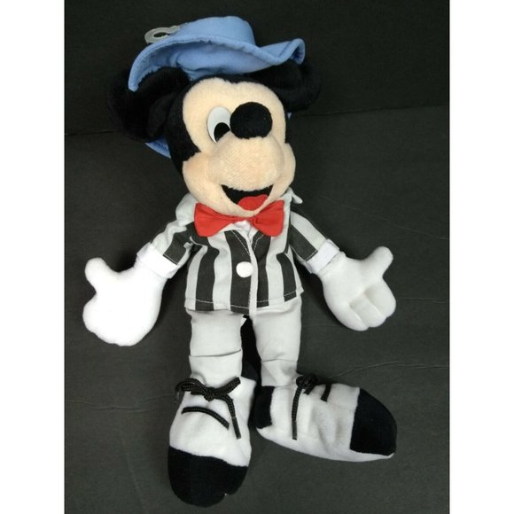 Disney Mickey Mouse 9" Striped Black/Gray Showman Outfit Hat and Shoes Plush Toy - Picture 1 of 12